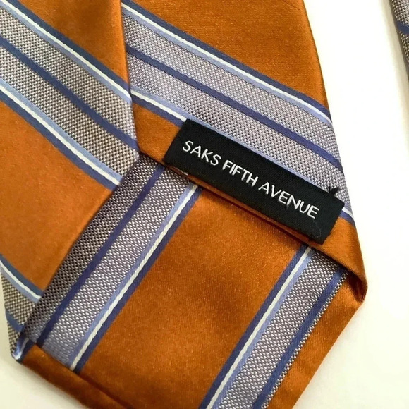 SAKS FIFTH AVENUE Orange Woven Silk Stripe Tie - Picture 7 of 11